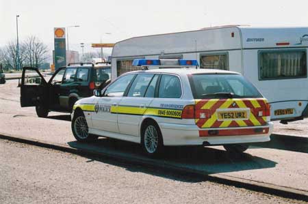 pulled over caravan in service station