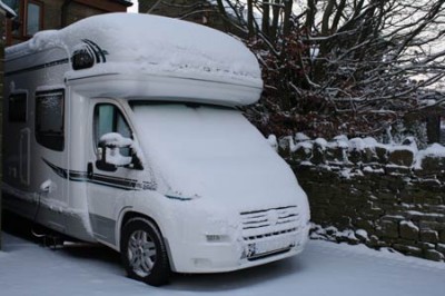 motorhome in winter snow