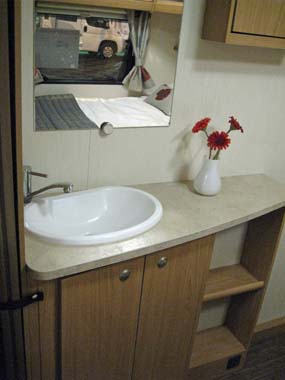 Elddis Xplore 504 Caravan wash basin in bedroom