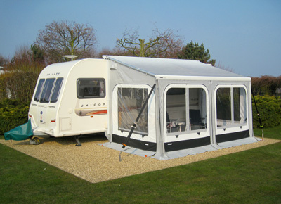 Caravan awning with tie down kit