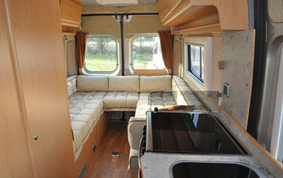 Lounge and kitchen inside the Devon Aztec motorhome 