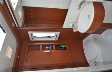 Hymer B544 motorhome's beautifully designed bathroom