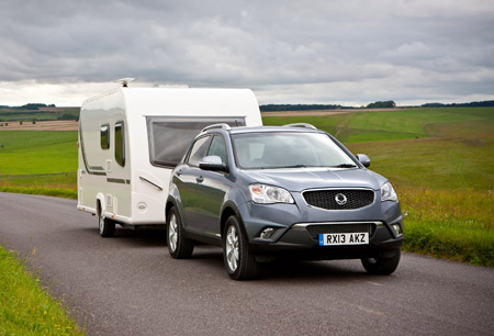 SsangYong Korando towing a caravan 