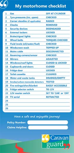 Motorhome pre-journey checklist sticker 