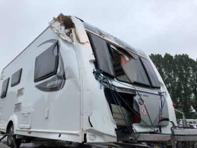 damaged caravan