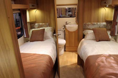 Twin beds in Bailey Pursuit Caravan 550-4