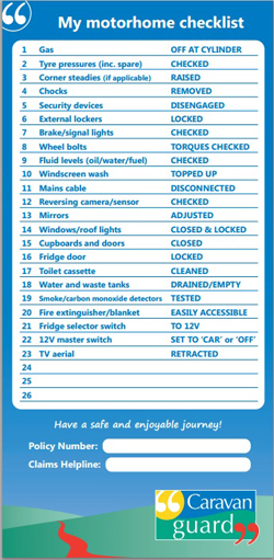 Motorhome pre-journey checklist 