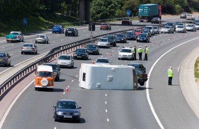 Motorway accident - caravan overturned on M27 causing delays