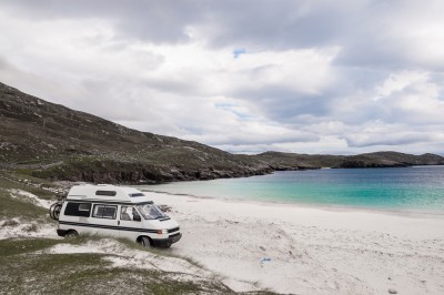 Motorhome on beach in the outer hebrides