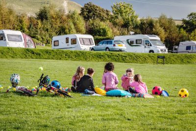 kids playing on campsite