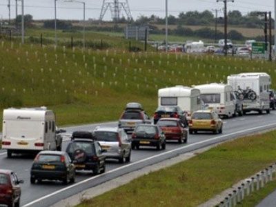 Traffic jam with caravans