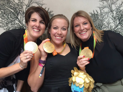 Hannah Cockroft, Liz and Louise with Rio Paralympic gold medals