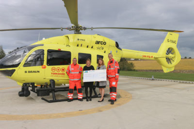 Caravan Guard present cheque to Yorkshire Air Ambulance