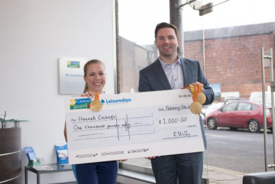Caravan Guard present Paralympian Hannah Cockroft with sponsorship cheque