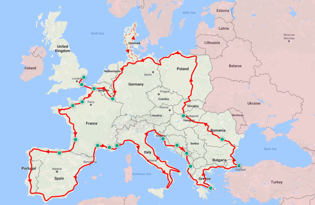 Europe trip map