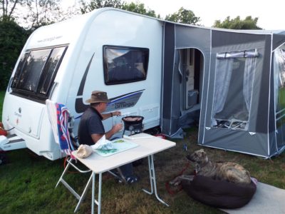 Dog with caravan