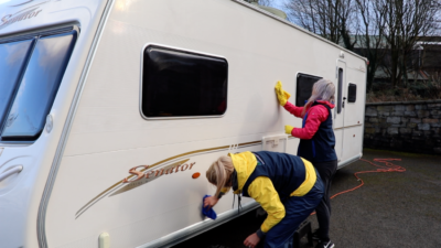 Caravan cleaning - waxing