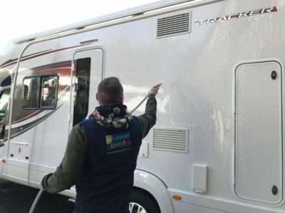 Motorhome cleaning - rinsing down sides