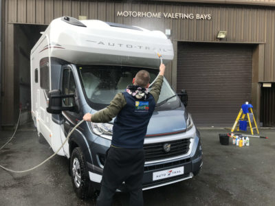 Rinsing down motorhome cleaning