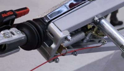 Breakaway cable attached to caravan handbrake