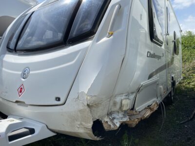 damaged caravan from a tyre blow out