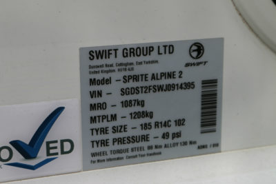 Caravan tyre pressure on Swift VIN 