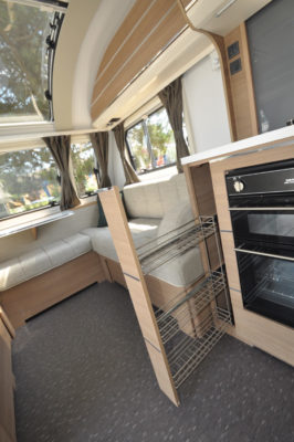 2019 Adria Adora 623 DT Sava caravan kitchen storage 1