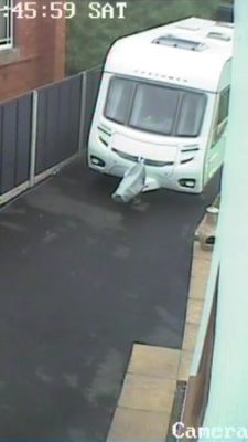 CCTV shot of caravan stored at home 