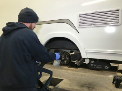 Caravan servicing brakes and wheels