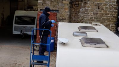 Caravan roof cleaning