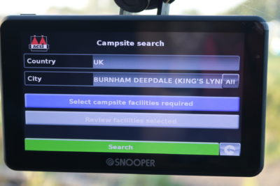 Snooper S6900 sat nav campsite selection