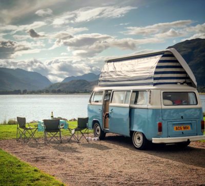 Motorhome setting up camp