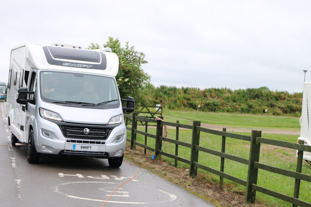 motorhome driving from campsite