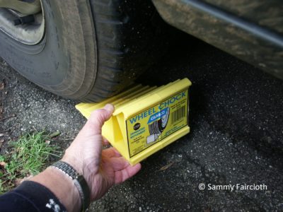 Chocks prevent a runaway caravan or motorhome