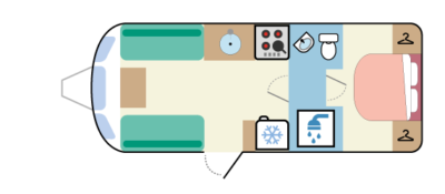 2. Rear island bed, split washroom layout