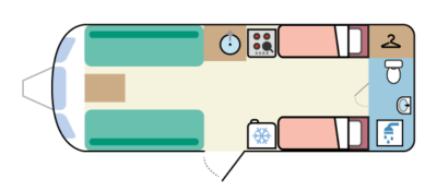 3. Single beds, end washroom caravan layout