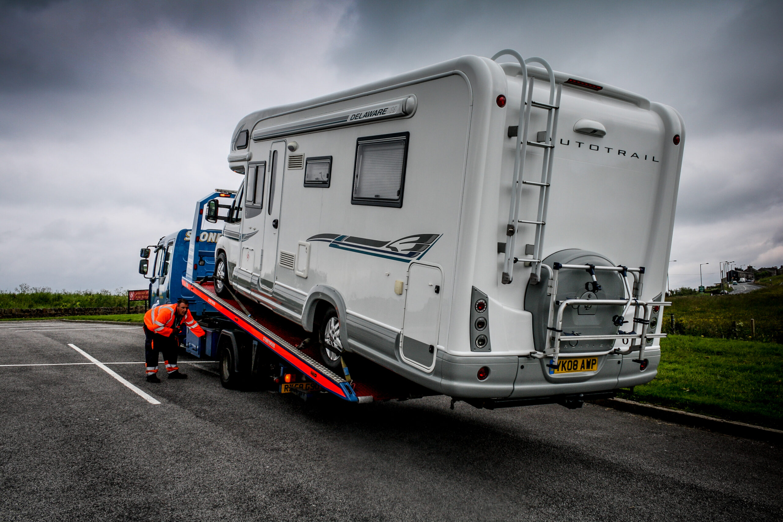 Motorhome on low loader