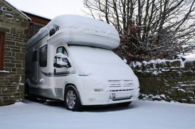 Motorhome in the snow on driveway