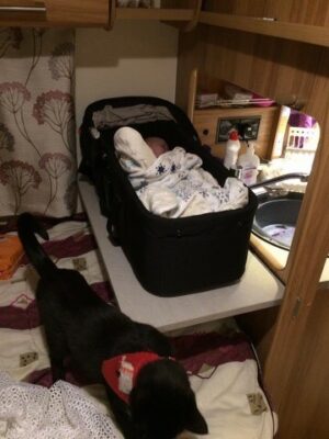 baby cot in caravan