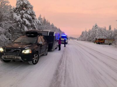 Car and caravan after accident