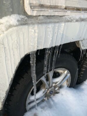 Icicles on the caravan