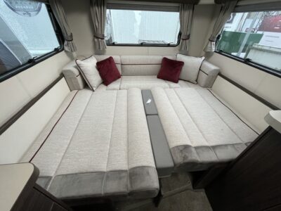 Elddis Encore 295 bed made up in rear lounge