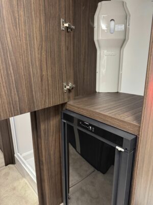2025 Elddis Affinity 574 caravan wardrobe and fridge