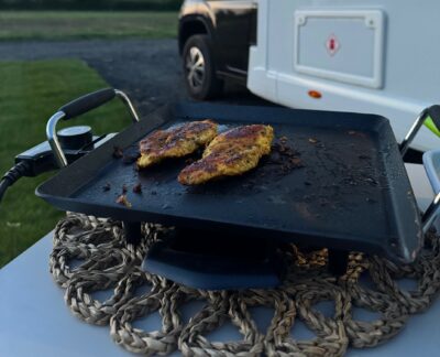 Teppanyaki grill with food