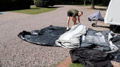 rolling up a caravan air awning
