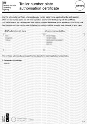 trailer registration Europe - number plate authorisation certificate