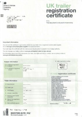 UK trailer registration certificate for Europe