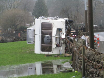 storm damaged caravan