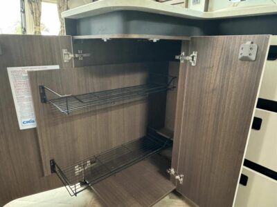 2027 Coachman Lusso III caravan kitchen slide out rack
