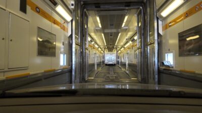 caravan on train to Europe